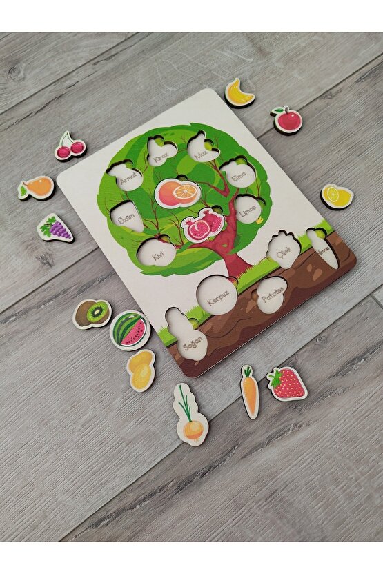 Meyve Ve Sebzeler Renkli Ağaç Puzzle