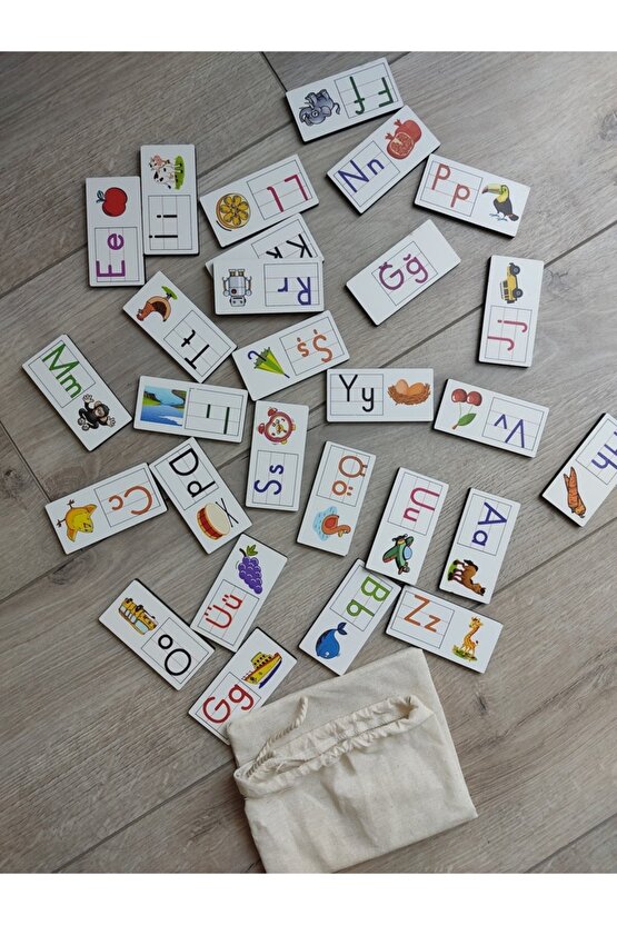 Renkli Resimli Alfabe Domino Puzzle