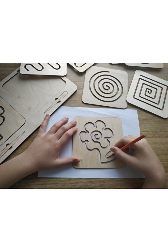 Montessori Kalemli Tablalı Iki El Kas Hareketleri Için Çizgi Çalışma Şablonları