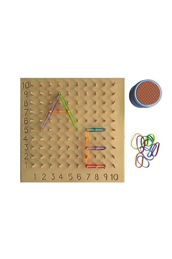 Sayılar Geometrik Şekiller Ile Lastik Ve Pim Geçirme Montessori Oyunu