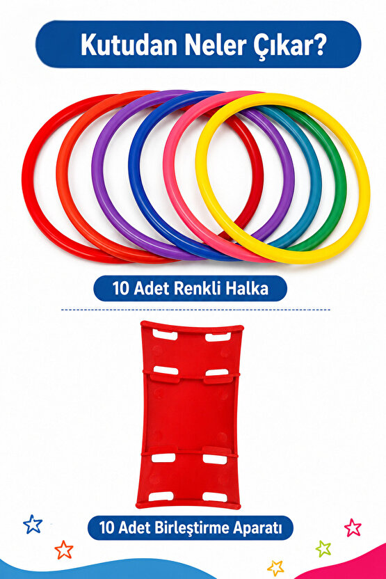 Sek Sek Halka Oyunu | 10 Renkli Halka Birleştirmeli Parkur Oyuncağı | Denge ve Koordinasyon Eğitici Oyuncak