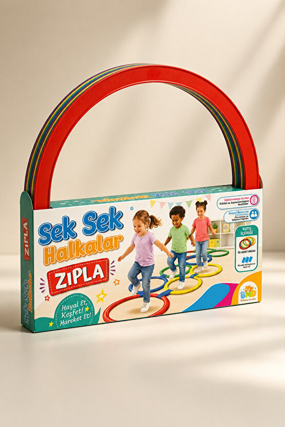 Sek Sek Halka Oyunu | 10 Renkli Halka Birleştirmeli Parkur Oyuncağı | Denge ve Koordinasyon Eğitici Oyuncak