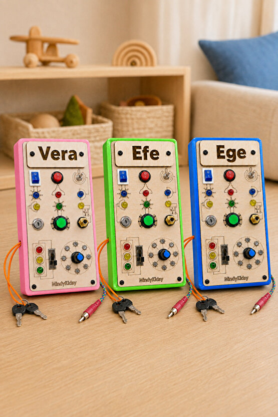 Çocuklar İçin Eğitici Montessori Işıklı Oyun Panosu - Pembe - Zeka Geliştirici Oyuncak