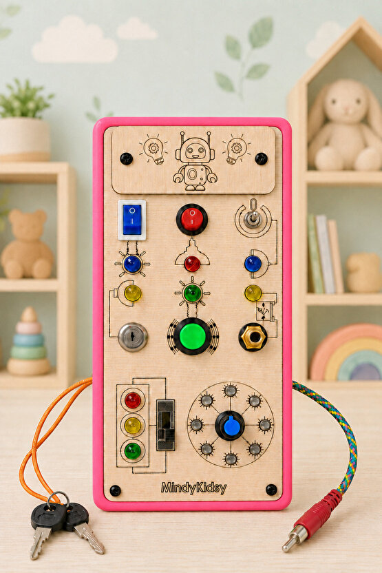 Çocuklar İçin Eğitici Montessori Işıklı Oyun Panosu - Pembe - Zeka Geliştirici Oyuncak