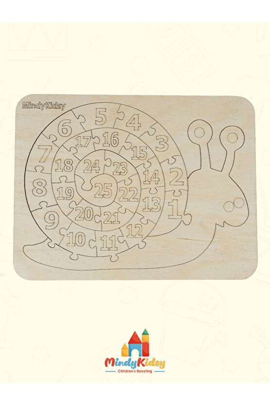 Ahşap Sayı Öğretici Salyangoz Doğal Yapboz | Montessori Eğitici Puzzle