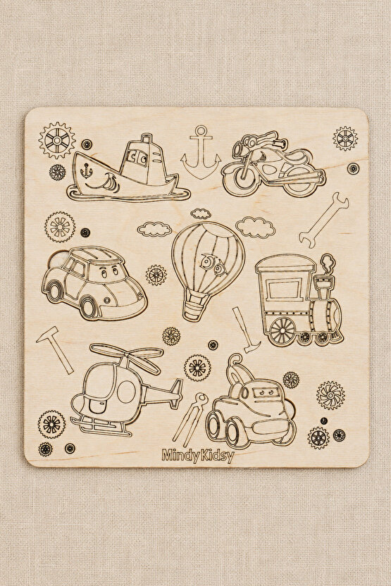 Ahşap Taşıtlar Yapbozu | Montessori Eğitici Geçme Puzzle