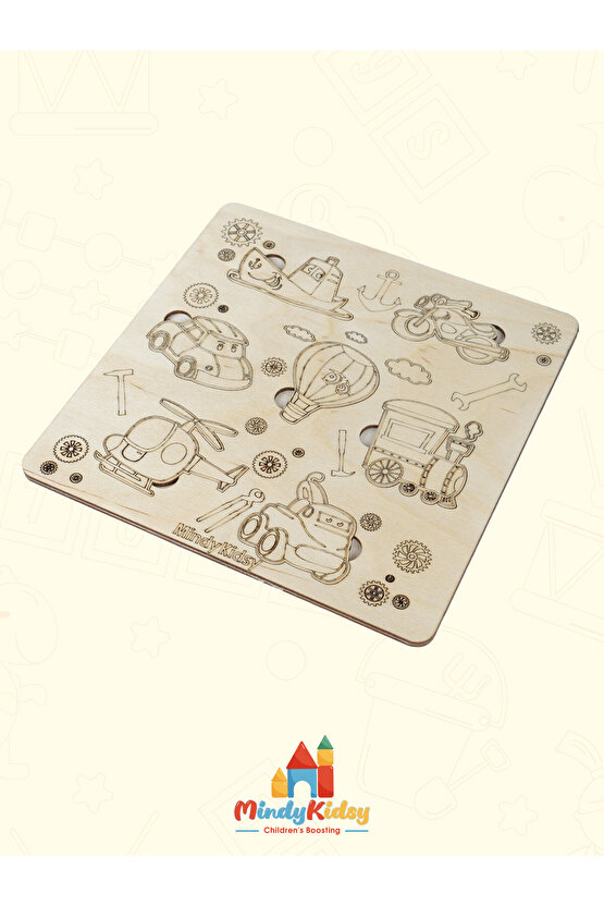 Ahşap Taşıtlar Yapbozu | Montessori Eğitici Geçme Puzzle