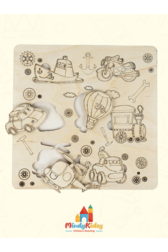 Ahşap Taşıtlar Yapbozu | Montessori Eğitici Geçme Puzzle