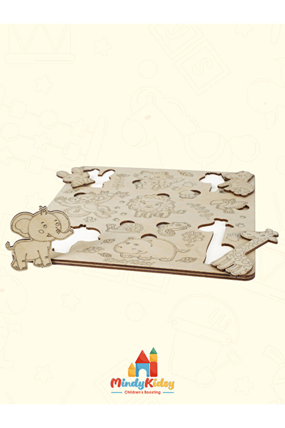 Ahşap Hayvan Figürlü Doğal Yapboz | Montessori Eğitici Puzzle Oyuncağı