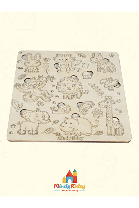 Ahşap Hayvan Figürlü Doğal Yapboz | Montessori Eğitici Puzzle Oyuncağı