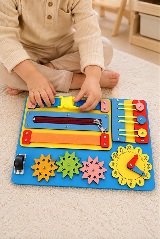 Montessori Aktivite ve Öğrenme Panosu Eğitici 30x20 Geliştirici Ahşap Oyuncak Tahtası