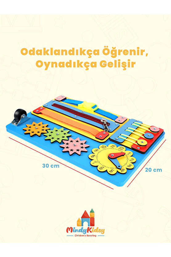 Montessori Aktivite ve Öğrenme Panosu Eğitici 30x20 Geliştirici Ahşap Oyuncak Tahtası