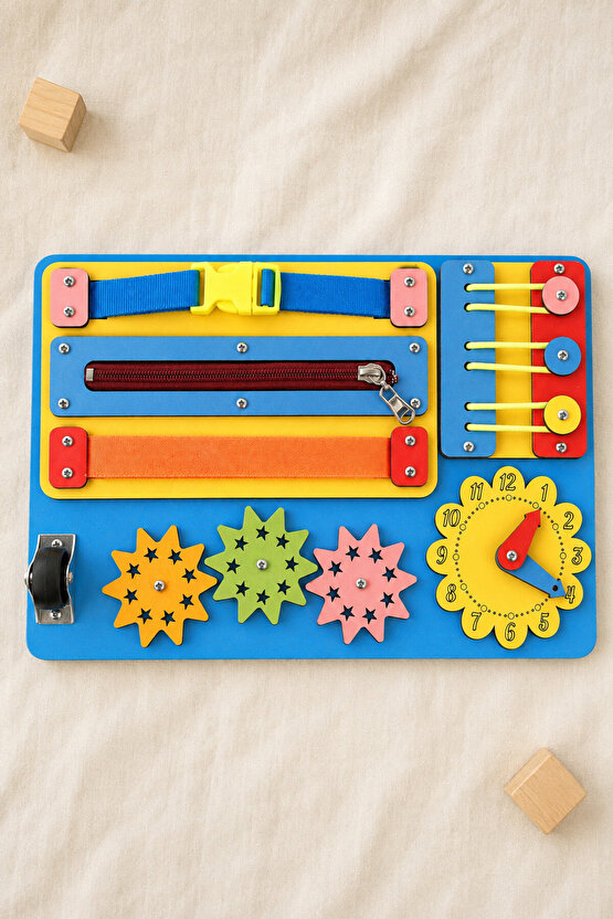 Montessori Aktivite ve Öğrenme Panosu Eğitici 30x20 Geliştirici Ahşap Oyuncak Tahtası
