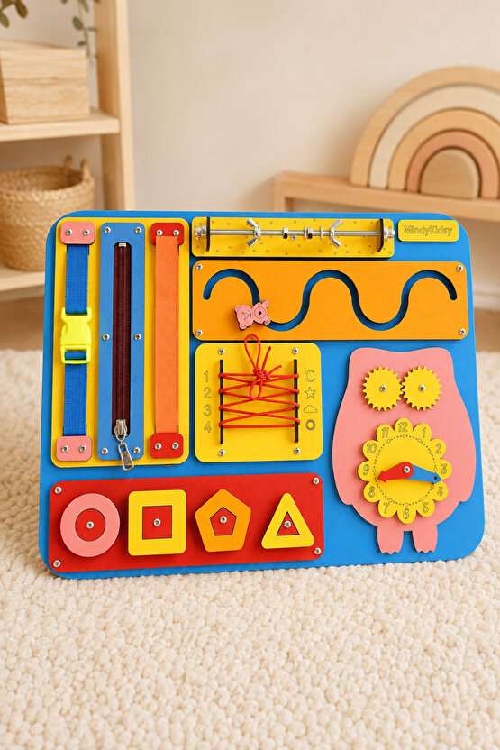 Montessori Aktivite ve Öğrenme Panosu Eğitici 40x30 Geliştirici Ahşap Oyuncak Tahtası