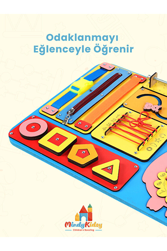 Montessori Aktivite ve Öğrenme Panosu Eğitici 40x30 Geliştirici Ahşap Oyuncak Tahtası