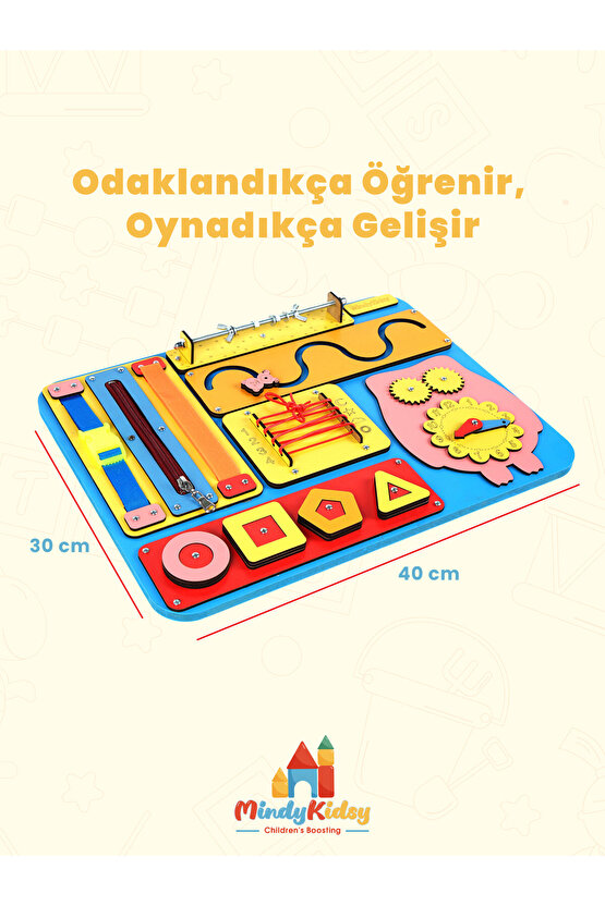 Montessori Aktivite ve Öğrenme Panosu Eğitici 40x30 Geliştirici Ahşap Oyuncak Tahtası