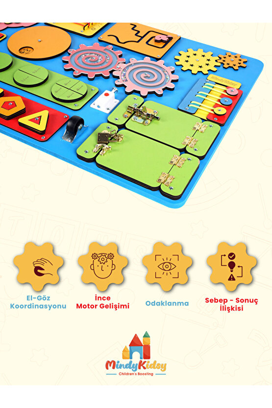 Montessori Aktivite ve Öğrenme Panosu Eğitici 60x40 Geliştirici Ahşap Oyuncak Tahtası