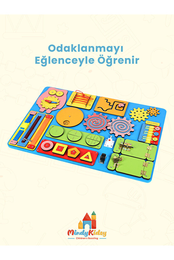 Montessori Aktivite ve Öğrenme Panosu Eğitici 60x40 Geliştirici Ahşap Oyuncak Tahtası