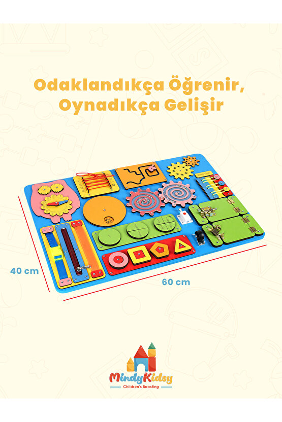 Montessori Aktivite ve Öğrenme Panosu Eğitici 60x40 Geliştirici Ahşap Oyuncak Tahtası