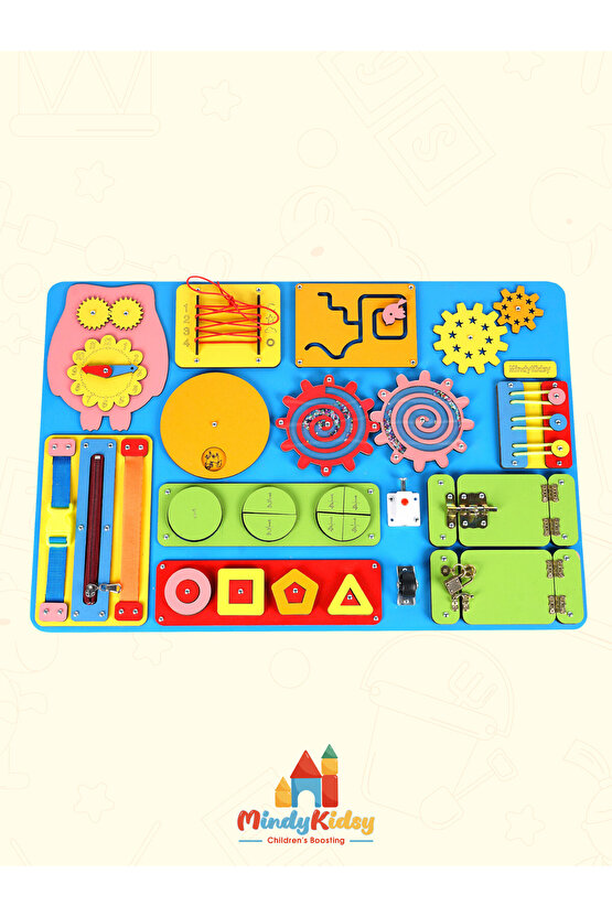 Montessori Aktivite ve Öğrenme Panosu Eğitici 60x40 Geliştirici Ahşap Oyuncak Tahtası