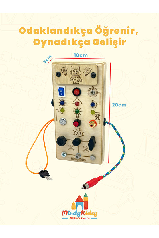 Çocuklar İçin Eğitici Ahşap Montessori Işıklı Civatalı Vidalı Oyun Panosu - Zeka Geliştirici Oyuncak