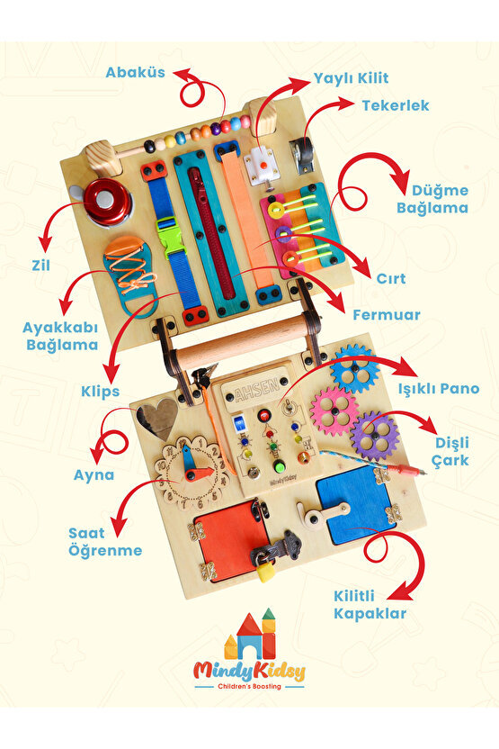 Montessori Aktivite ve Öğrenme Çantası Eğitici ve Geliştirici Ahşap Oyuncak Panosu Tahtası