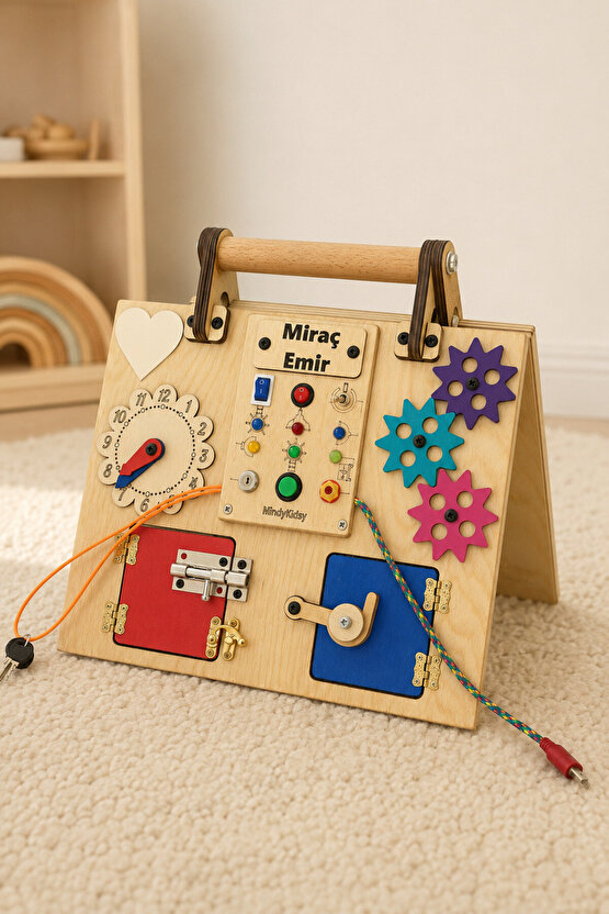Montessori Aktivite ve Öğrenme Çantası Eğitici ve Geliştirici Ahşap Oyuncak Panosu Tahtası