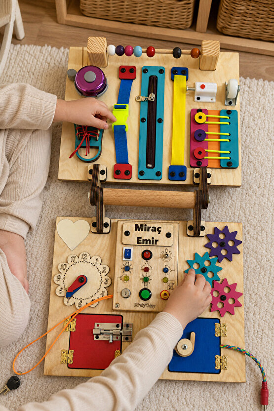 Montessori Aktivite ve Öğrenme Çantası Eğitici ve Geliştirici Ahşap Oyuncak Panosu Tahtası