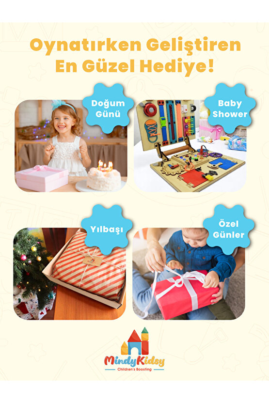 Montessori Aktivite ve Öğrenme Çantası Eğitici ve Geliştirici Ahşap Oyuncak Panosu Tahtası
