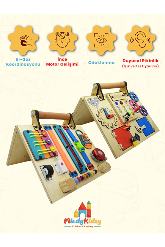 Montessori Aktivite ve Öğrenme Çantası Eğitici ve Geliştirici Ahşap Oyuncak Panosu Tahtası