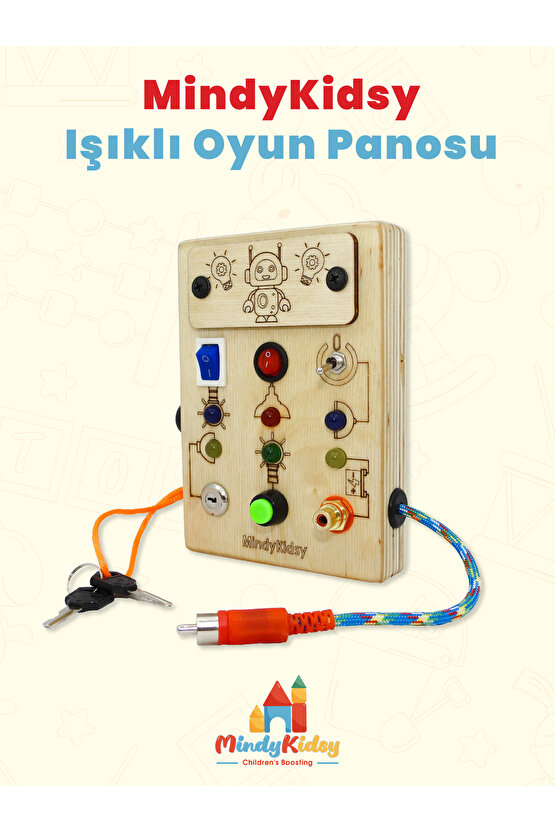 Çocuklar İçin Eğitici Ahşap Montessori Mini Işıklı Oyun Panosu - Zeka Geliştirici Oyuncak