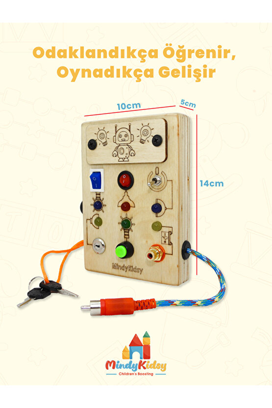 Çocuklar İçin Eğitici Ahşap Montessori Mini Işıklı Oyun Panosu - Zeka Geliştirici Oyuncak
