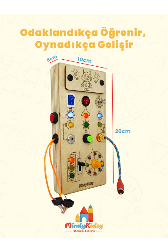 Çocuklar İçin Eğitici Ahşap Montessori Işıklı Oyun Panosu - Zeka Geliştirici Oyuncak