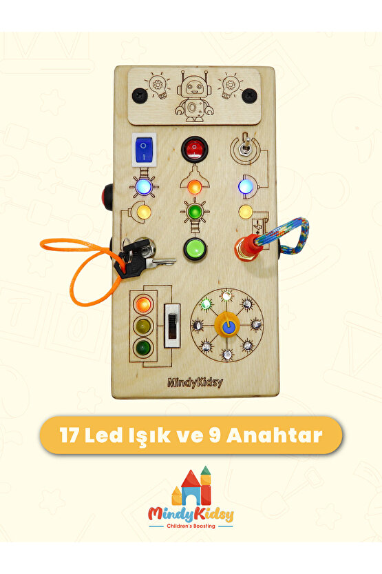 Çocuklar İçin Eğitici Ahşap Montessori Işıklı Oyun Panosu - Zeka Geliştirici Oyuncak