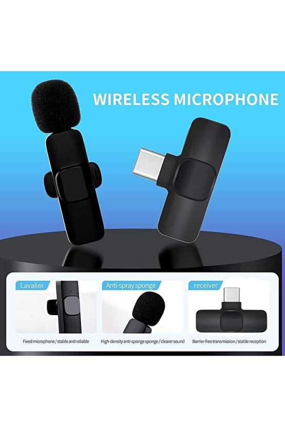 Mini Yaka Mikrofonu Type-C 2 Adet Taşınabilir Mikrofon K9