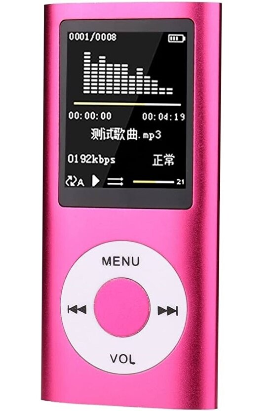Pembe Dijital Renkli Ekranlı Mp3-mp4 Çalar Hafıza Kartı Girişli Metal