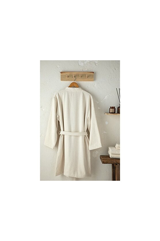 Natural Pamuk & Keten Kimono Bornoz S-m Bej