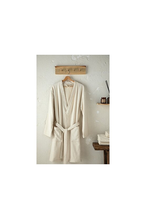 Natural Pamuk & Keten Kimono Bornoz S-m Bej