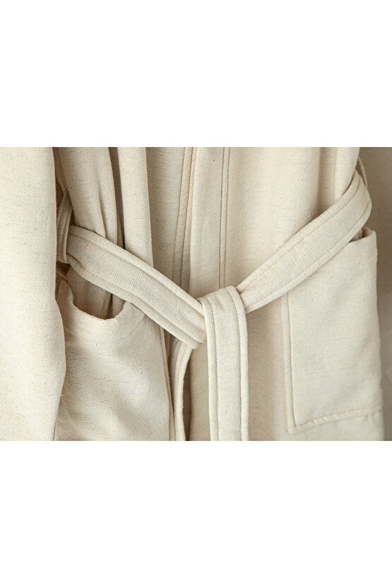 Natural Pamuk & Keten Kimono Bornoz S-m Bej