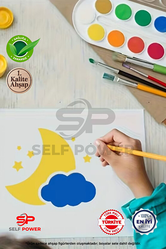 9 Adet Ahşap Hava Durumu Boyama Şablonu – Eğitici Çocuk Aktivite ve Boyama Seti