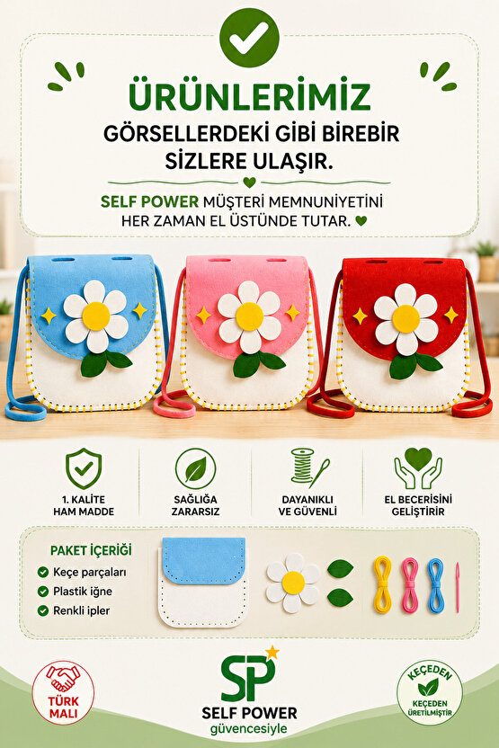 3 lü Eğitici Keçe Dikiş Çanta Seti – Çocuklar İçin El Becerisi Geliştirici DIY Çanta Yapım Kiti
