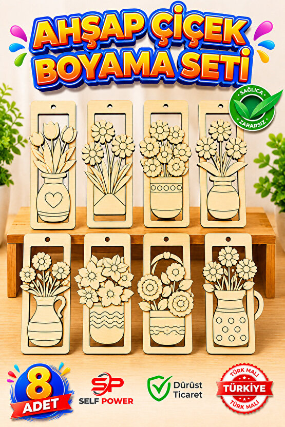 ÇEŞİTLİ MODELLERDE ŞIK AHŞAP ÇİÇEK BOYAMA SETİ BOYA &FIRÇA DAHİL