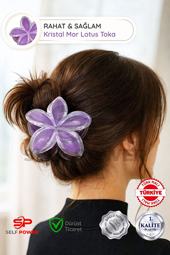 Renk Varyantları ile Kristal Temalı Lotus Toka Büyük Boy 8 cm