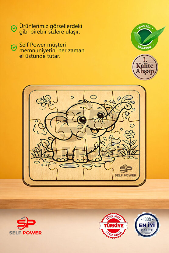 AHŞAP FİL BOYAMA PUZZLE BOYA VE FIRÇA DAHİL