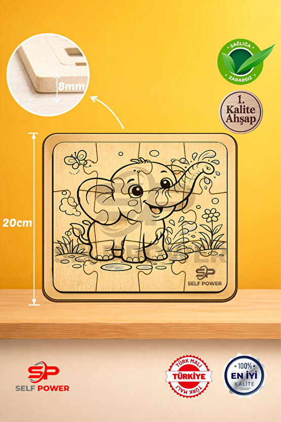 AHŞAP FİL BOYAMA PUZZLE BOYA VE FIRÇA DAHİL