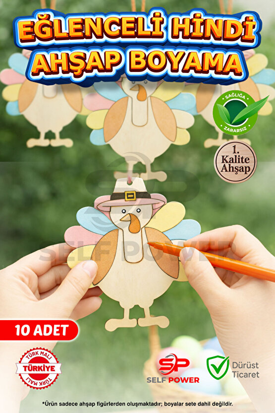 10 ADET HİNDİ AHŞAP EL SANATLARI BOYAMA BOYA &FIRÇA DAHİL
