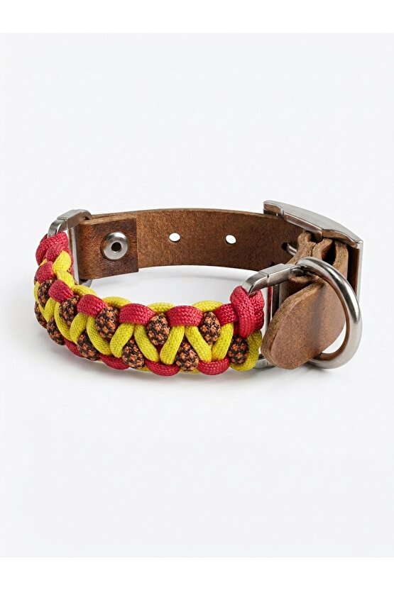 El Yapımı Paracord Köpek Tasması – Hakiki Deri, Dayanıklı Örgü, Metal Tokalı
