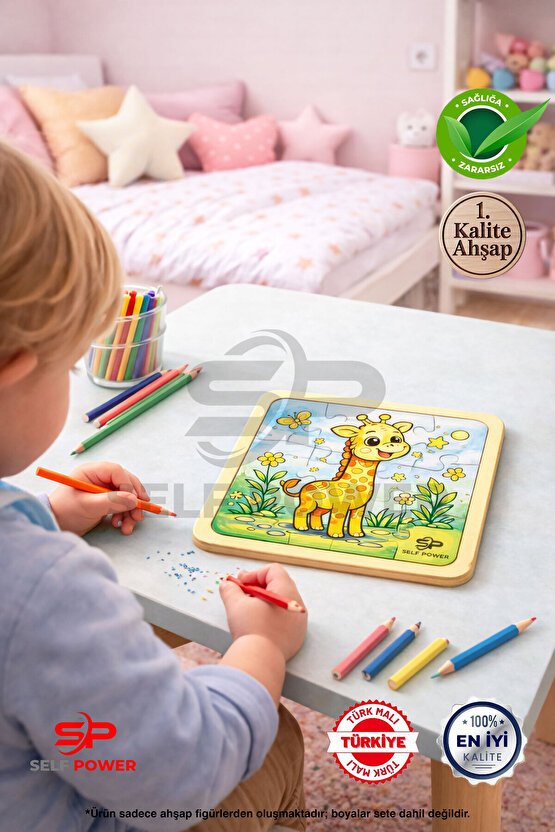 AHŞAP BOYANABİLİR ZÜRAFA PUZZLE BOYA&FIRÇA DAHİL