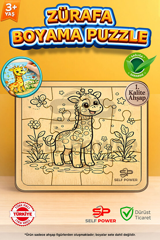 AHŞAP BOYANABİLİR ZÜRAFA PUZZLE BOYA&FIRÇA DAHİL