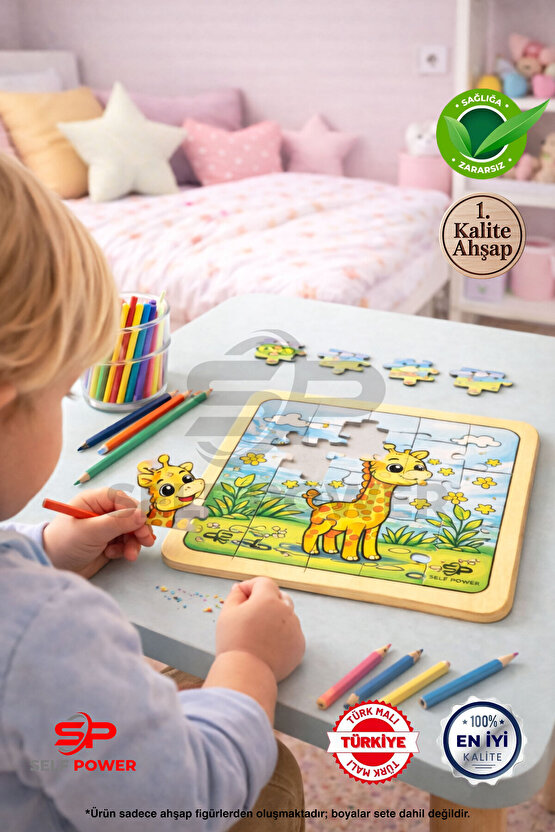 AHŞAP BOYANABİLİR ZÜRAFA PUZZLE BOYA&FIRÇA DAHİL